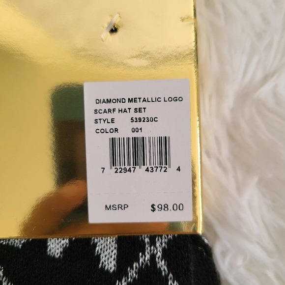 Michael Kors Black Diamond Metallic Logo Scarf Hat Set NWT - Picture 6 of 6